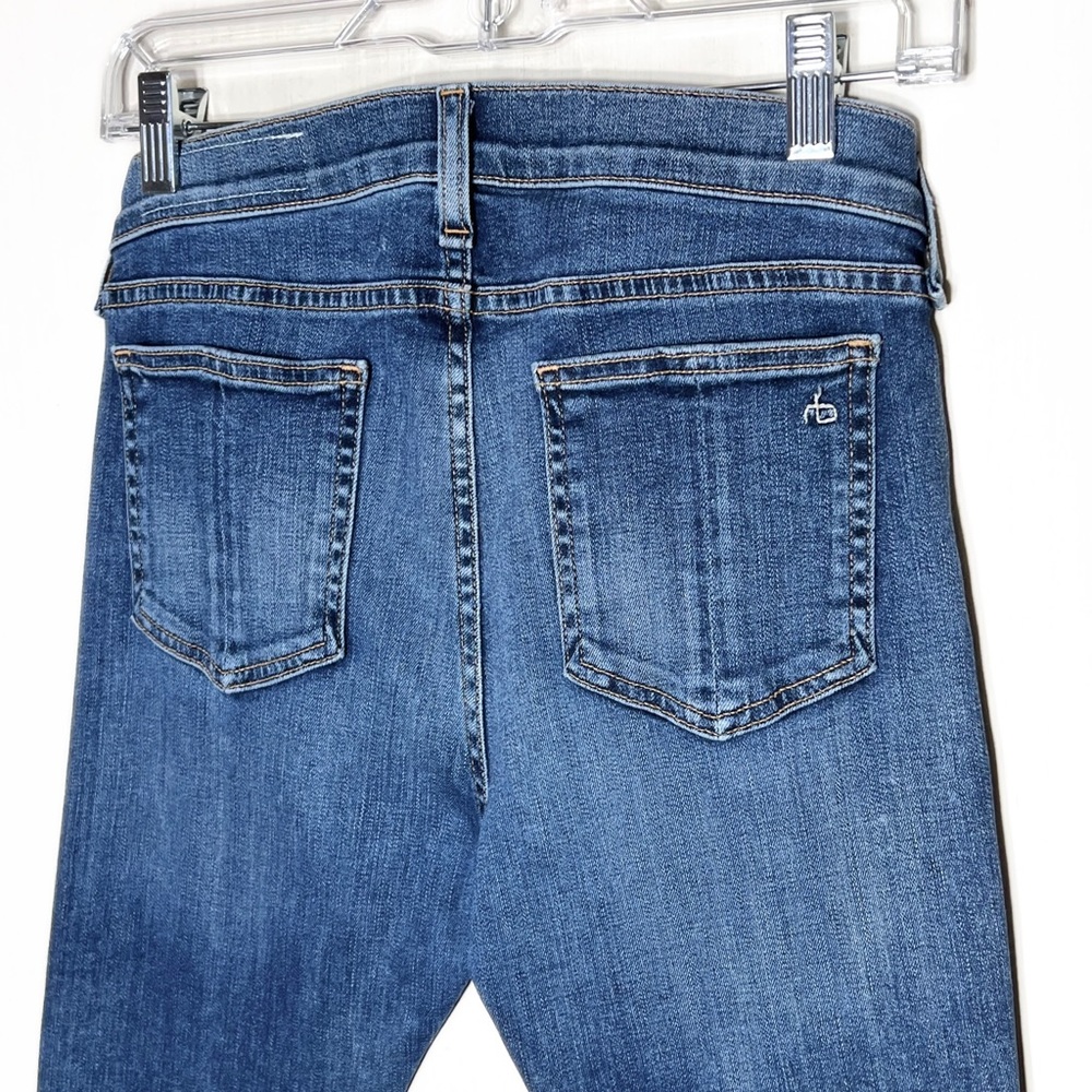 Rag & Bone Fringe Step Hem Distressed Mid Rise Medium Wash Cropped Skinny Jeans - Picture 6 of 11